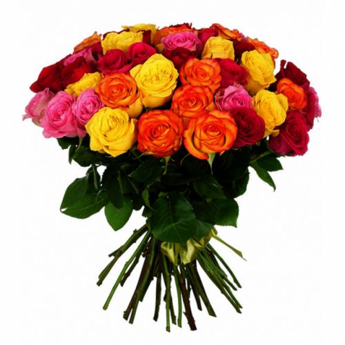 Купить с доставкой 41-ну разноцветную розу по Таре